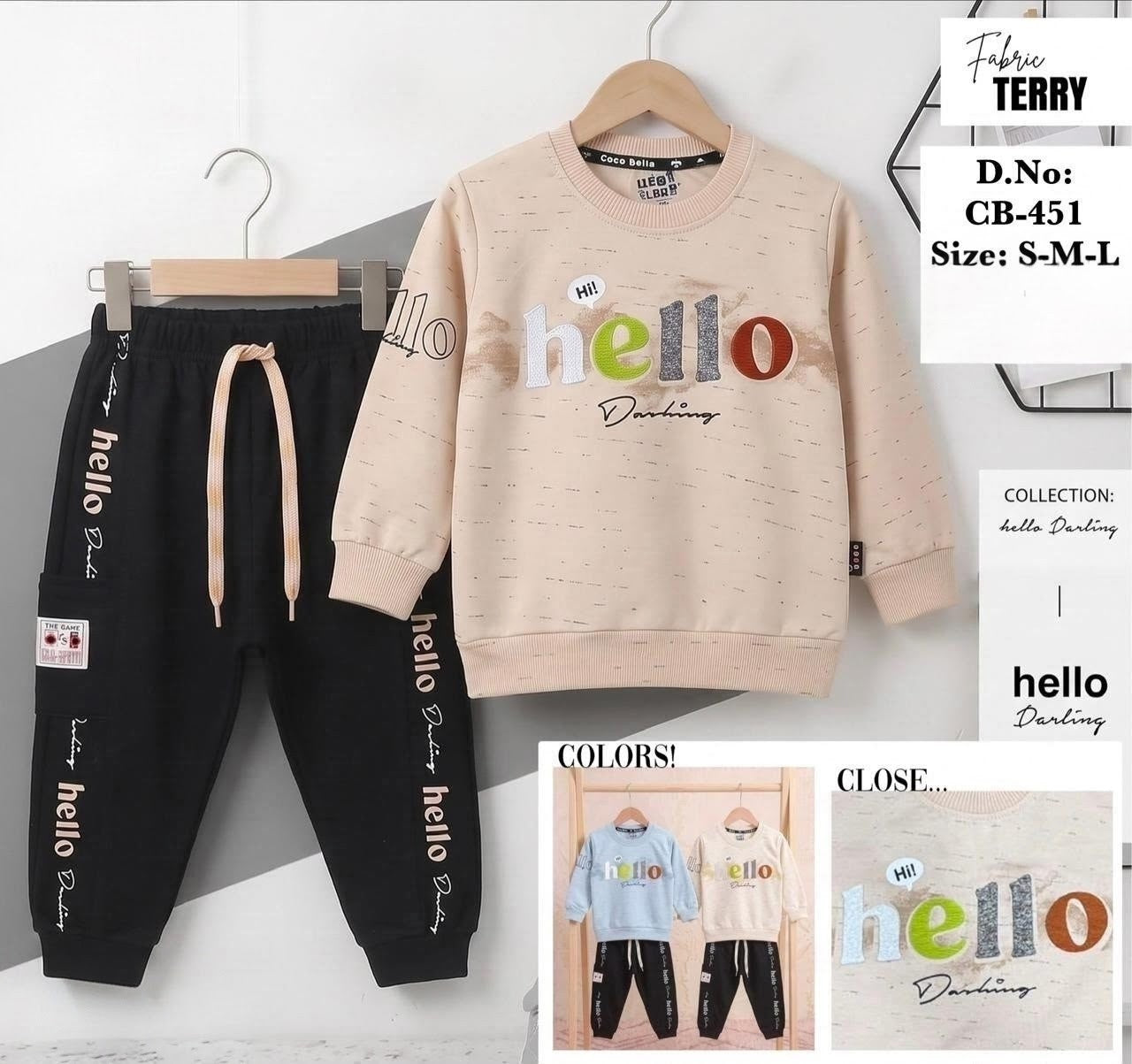 ✨ Kids Trendy "Hello Darling" Terry Tracksuit Set ❄️
