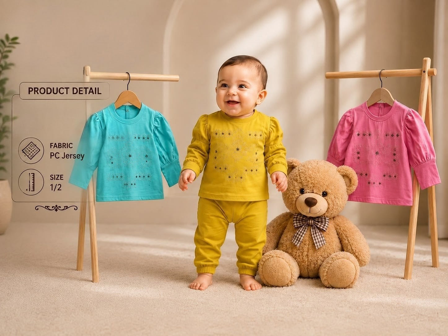 ✨ Elegant Star Embossed PC Jersey Baby Suit Set 🌟 (Size 1 / 2)