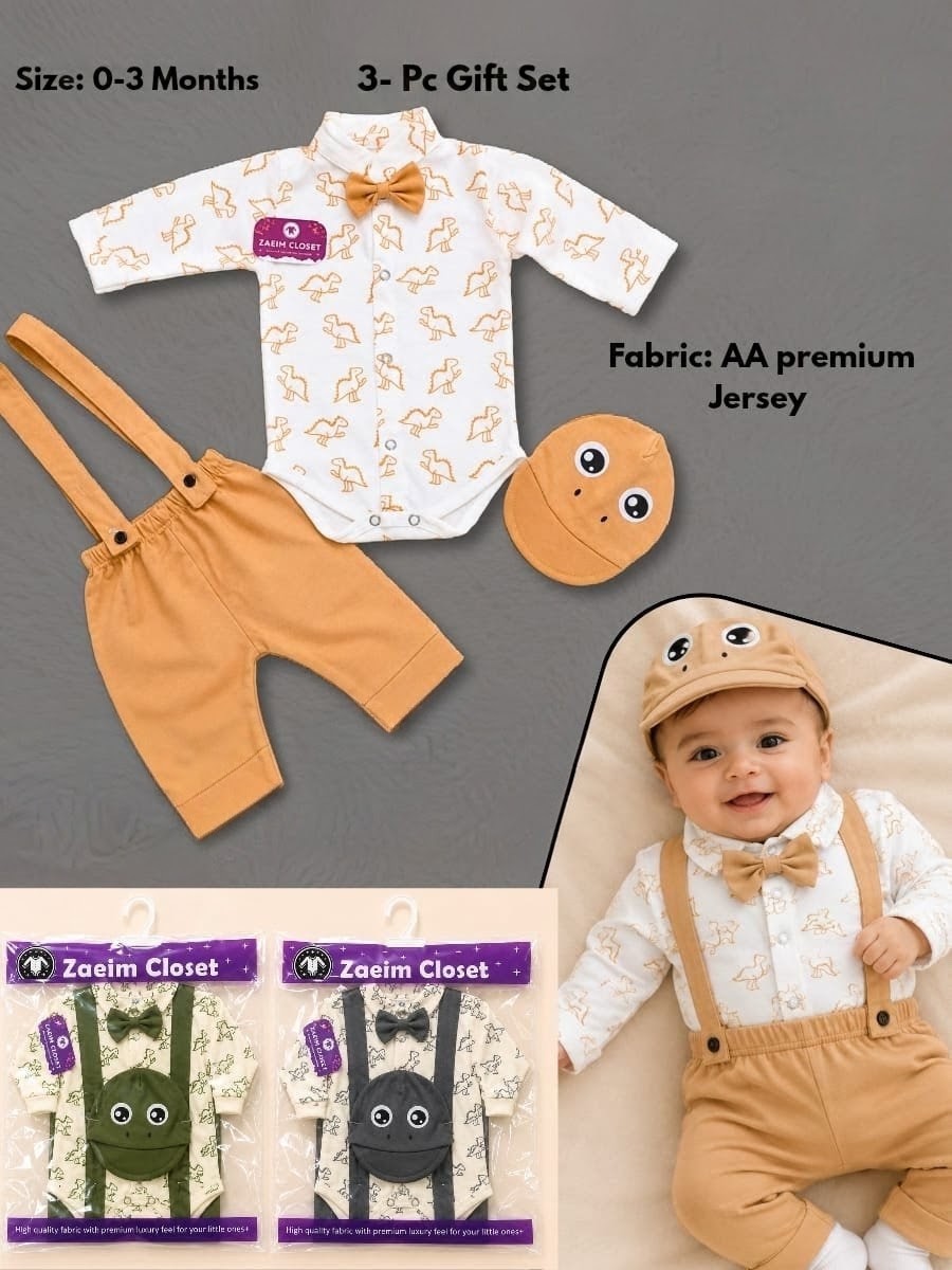 🦖 Cute Dino Suspender 3-Piece Baby Gift Set 👶✨