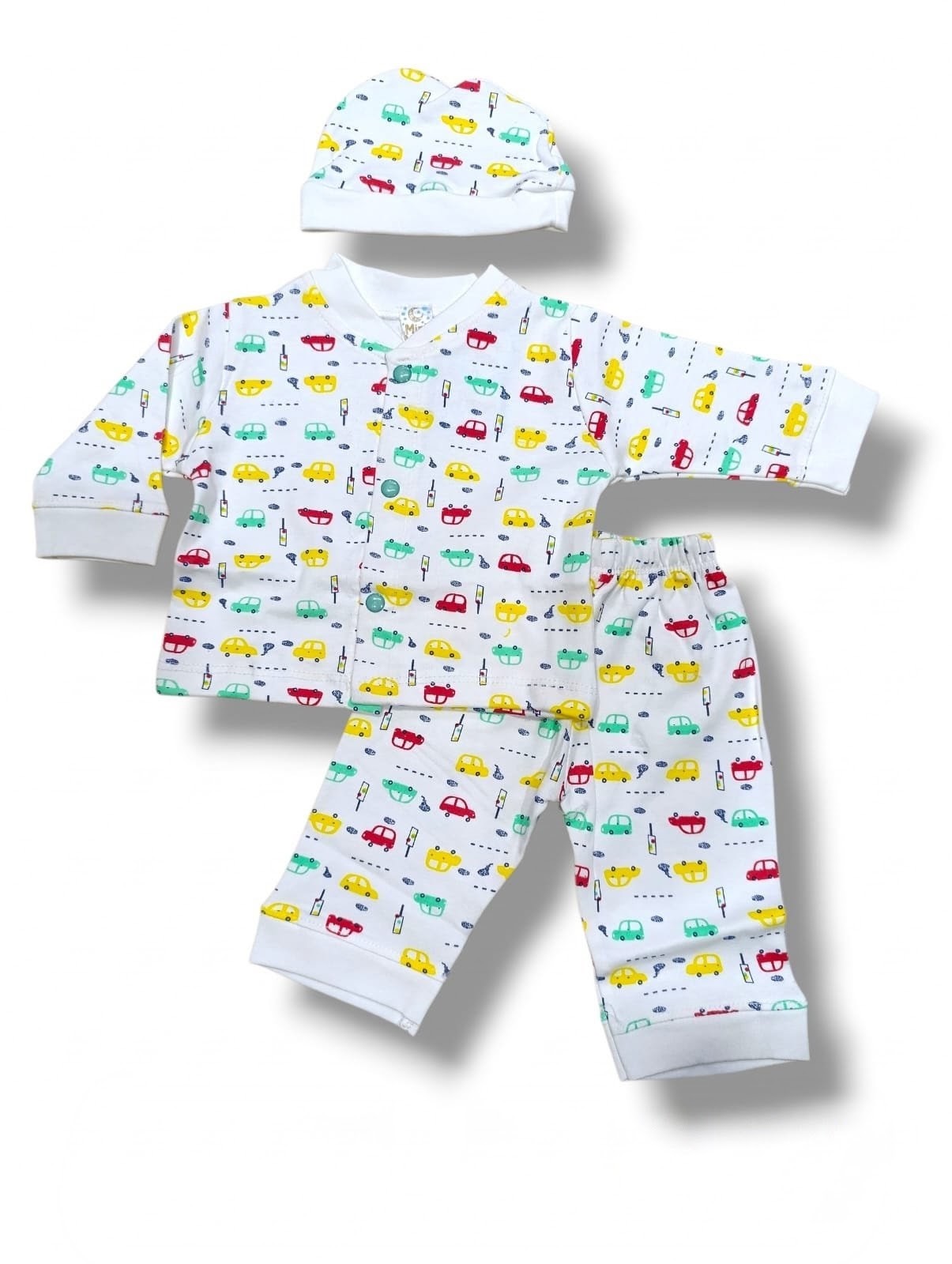 3-Piece Printed Baby Pajama & Cap Set 🍼