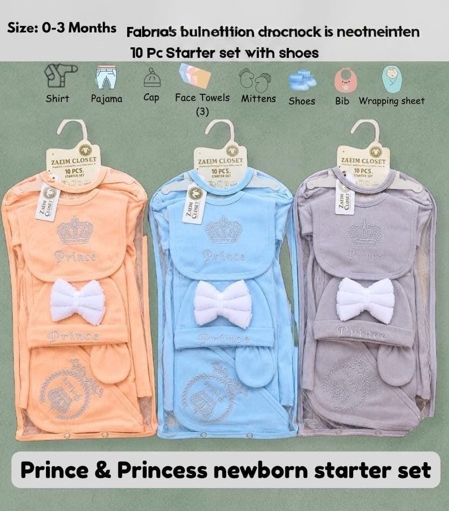 Prince & Princess Newborn Starter Set – 10 Pcs | 0–3 Months