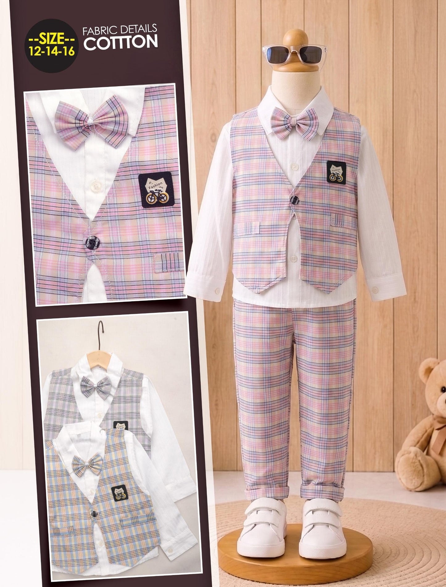🤵 Boys Premium Check Waistcoat Suit Set