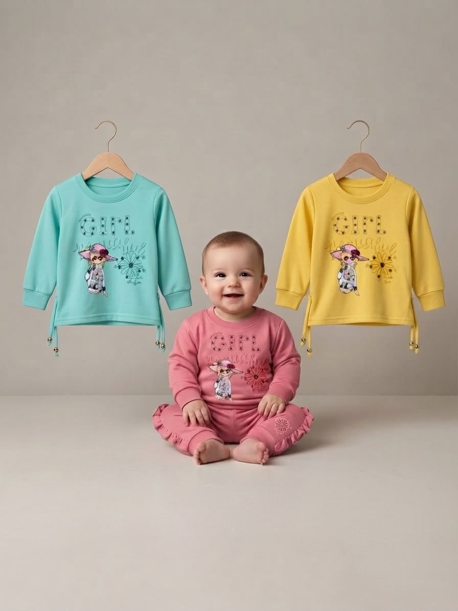 🎀 Cute "GIRL" Graphic Baby Sweatshirt & Trouser Set (Soft Fabric) ✨