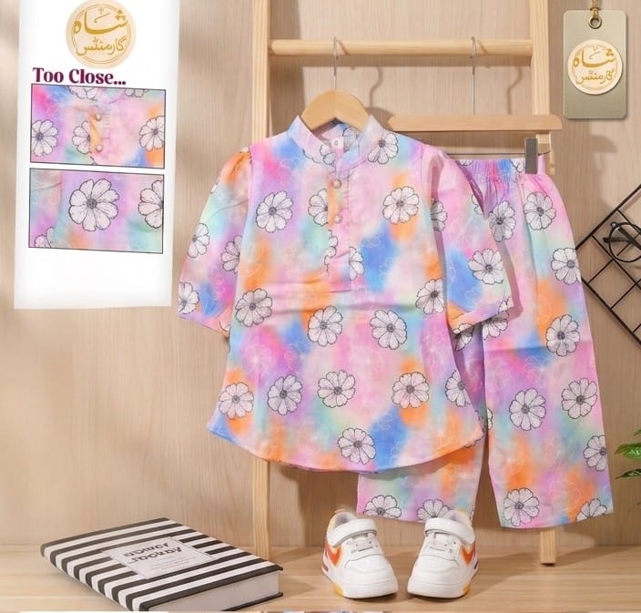 Shah Garments Kids 2-Piece Floral Printed Outfit Set | Soft Cotton Dress Set.