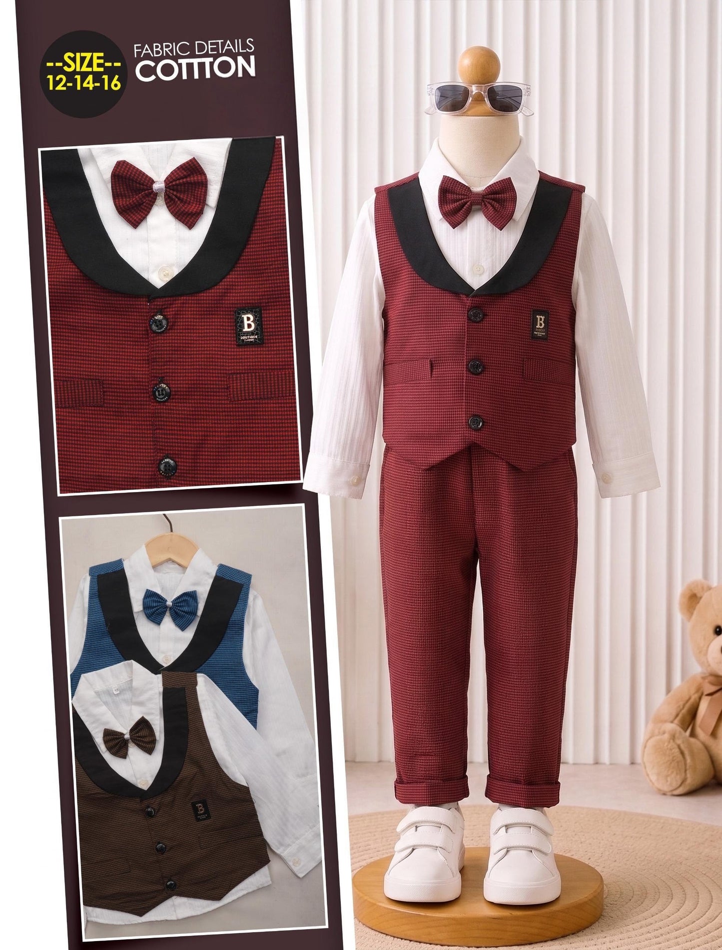 🍷 Boys Royal Tuxedo Waistcoat Suit Set
