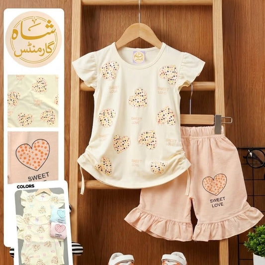 Shah Garments Baby Girls Summer 2-Piece Cotton Outfit Set