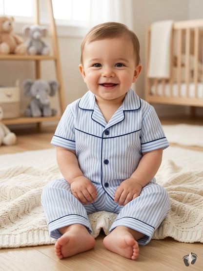 Shah Garments Premium Quality Baby Boy Night Suit – Comfortable Cotton PJs Set (Half Sleeves Button-Down Shirt & Trouser)