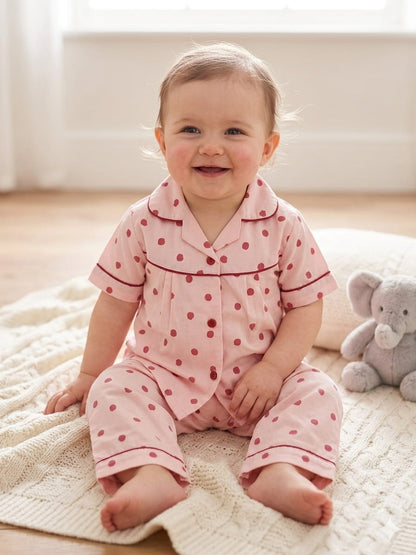Shah Garments Premium Quality Baby Boy Night Suit – Comfortable Cotton PJs Set (Half Sleeves Button-Down Shirt & Trouser)