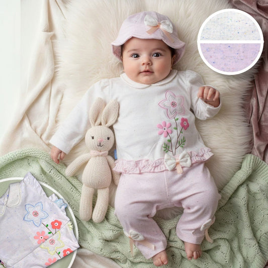 🌸 Cute Floral Baby Girl 3-Piece Suit (Top + Trouser + Hat) ✨
