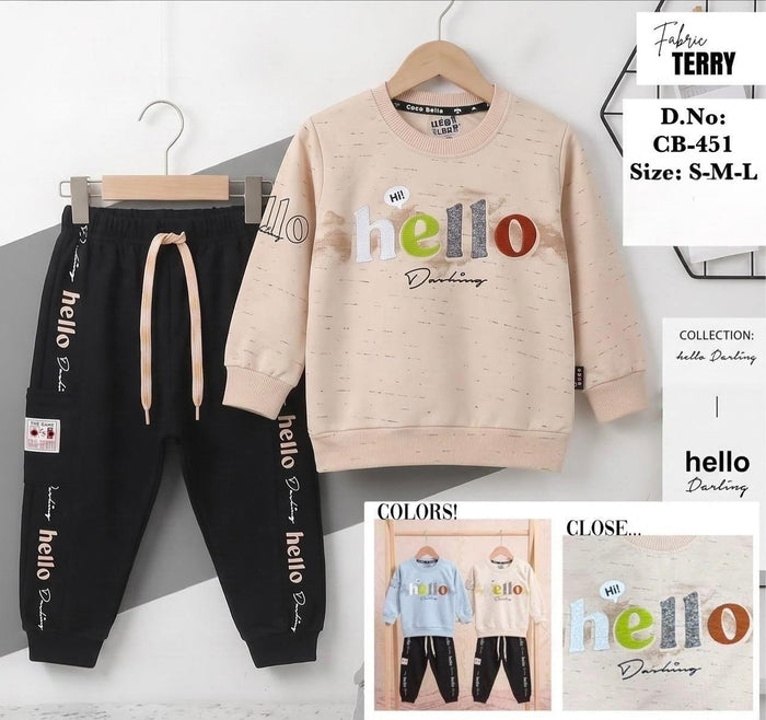 ✨ Kids Trendy "Hello Darling" Terry Tracksuit Set ❄️