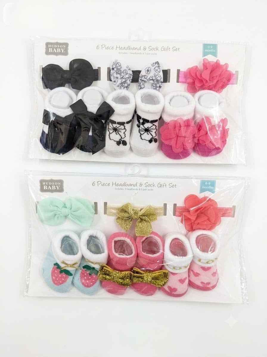 Shah Garments Baby Girl 6-Piece Headband & Socks Gift Set (0–1year)