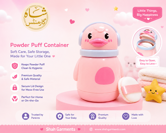 Shah Garments Baby Powder Puff Container | Portable Powder Box with Soft Puff