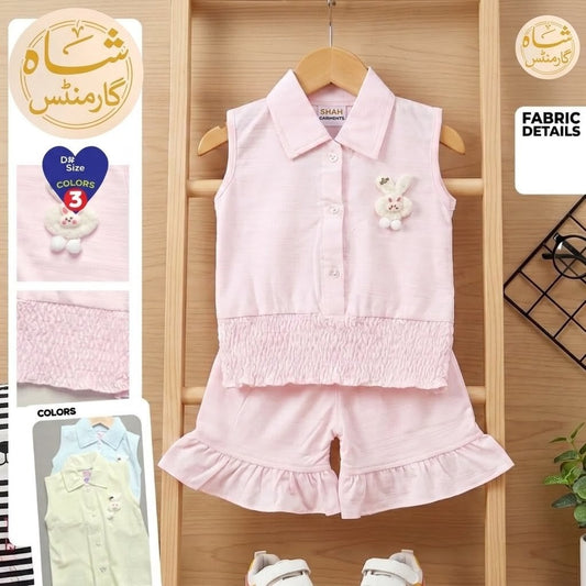 Shah Garments Baby Girls 2-Piece Sleeveless Top & Ruffle Shorts Set | Summer Outfit