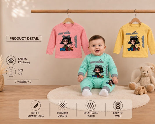 ✨ Premium Baby Girl PC Jersey Printed Tracksuit Set 💖 (Size 1 / 2)