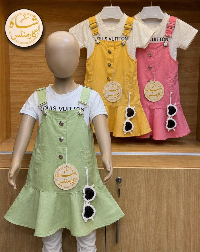 Shah Garments Girls 2-Piece Dungaree Dress Set | Premium Summer Outfit