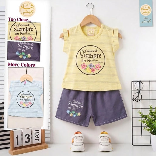 Shah Garments Baby Girls 2-Piece Cotton T-Shirt & Shorts Set | Summer Outfit