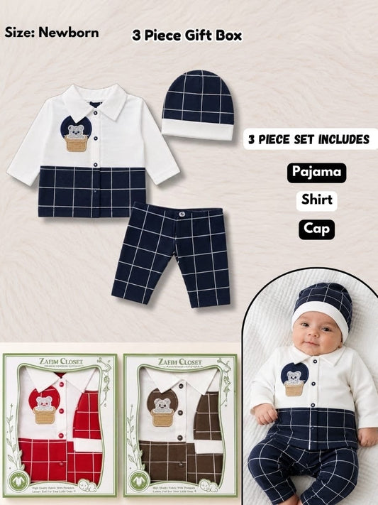 Premium 3-Pc Newborn Gift Set (Shirt, Pajama & Cap)