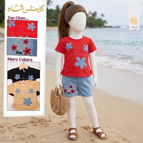 Shah Garments Girls 2-Piece T-Shirt & Denim Shorts Set | Premium Summer Outfit