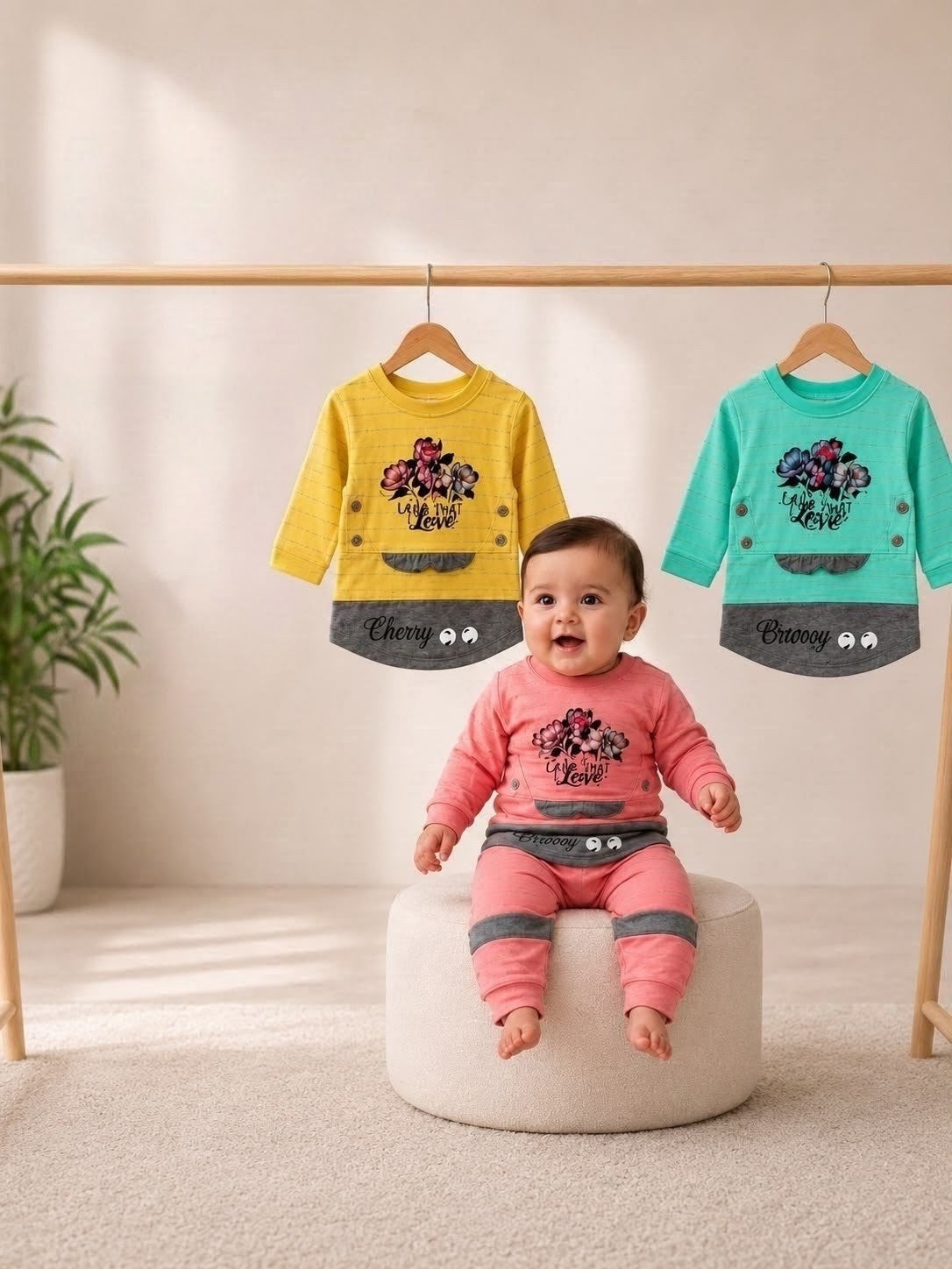 ✨ Cute Printed Baby Sweatshirt & Trouser Set 🌸 (PC Jersey)