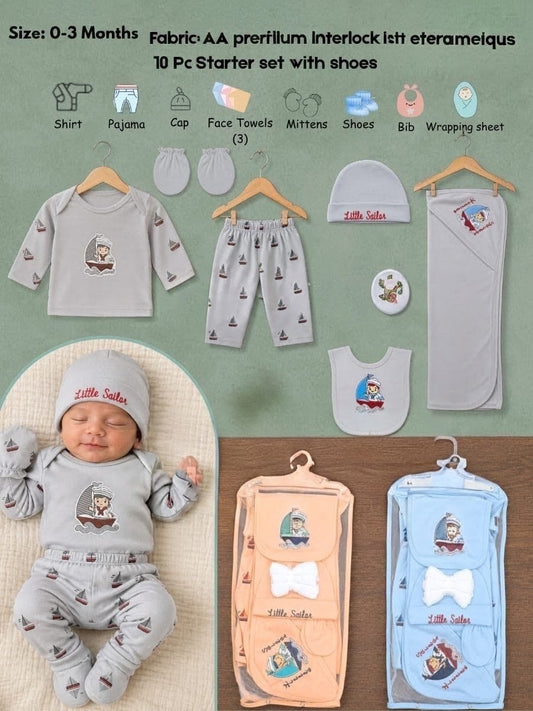 Premium 10-Piece Baby Starter Set with Shoes (0–3 Months)