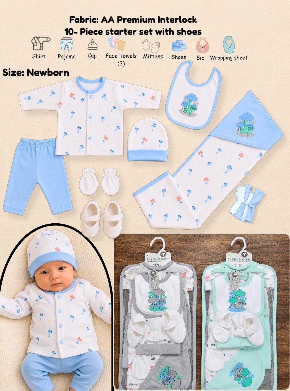 🍄 Premium 10-Piece Baby Starter Set with Shoes 👶✨