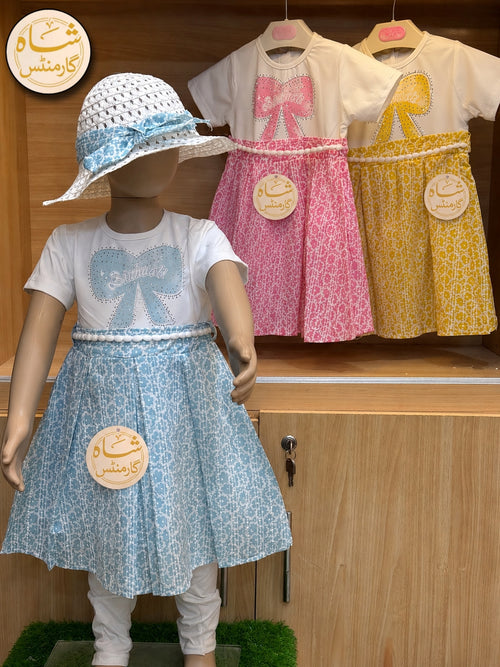 Shah Garments Girls Premium Bow Party Dress | Stylish Kids Frock