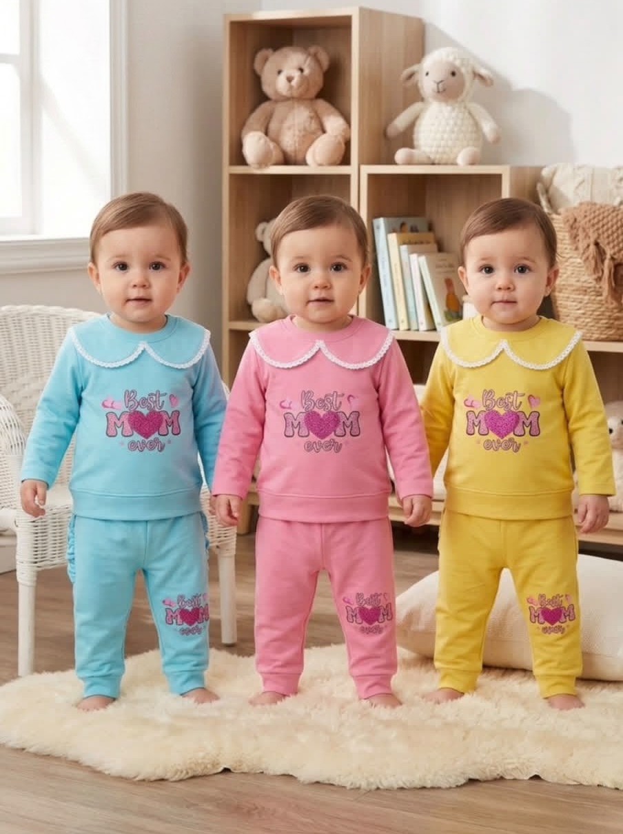 👶💖 'Best MOM Ever' Printed Baby Pajama Set