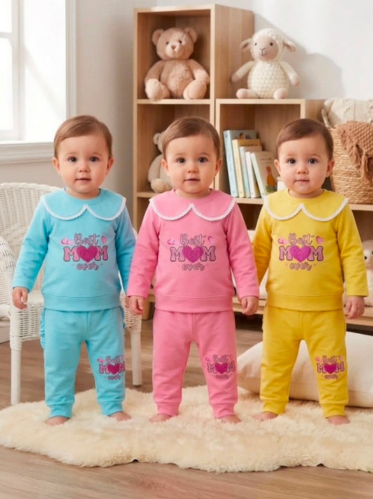 👶💖 'Best MOM Ever' Printed Baby Pajama Set