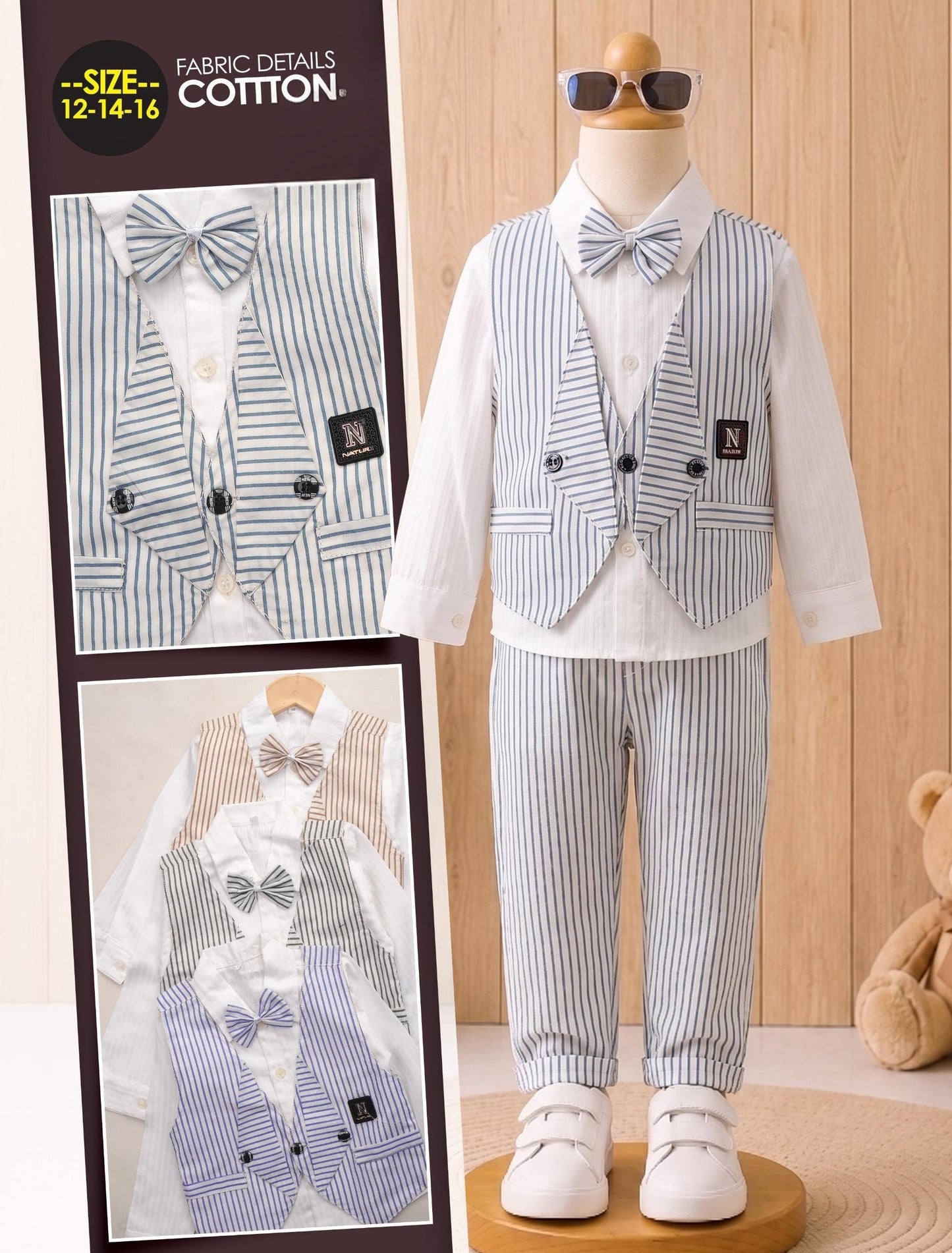 👔 Boys Striped Waistcoat Formal Suit Set