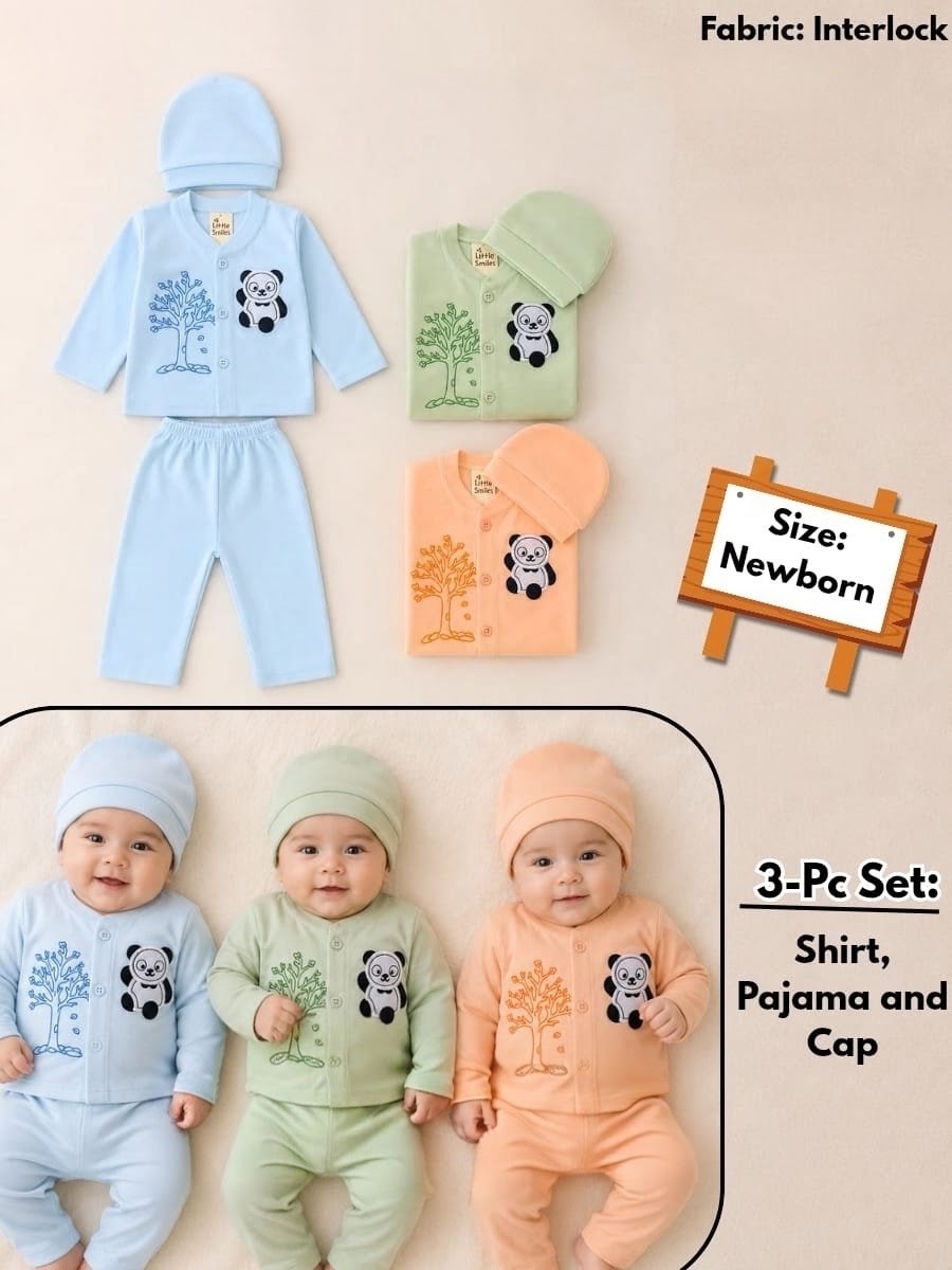 🐼 Cute Panda 3-Piece Newborn Baby Set (Shirt, Pajama & Cap) 👶✨
