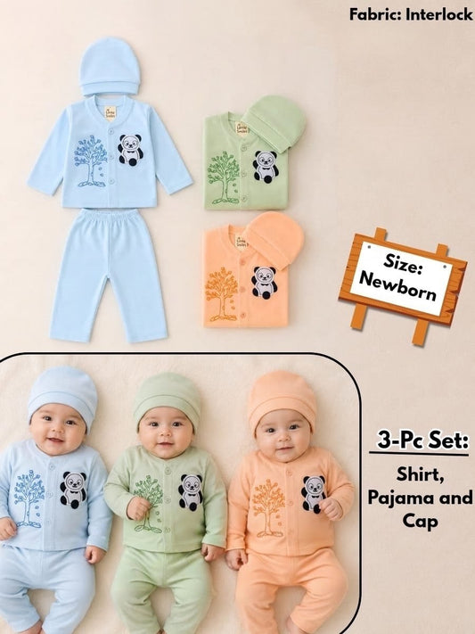 🐼 Cute Panda 3-Piece Newborn Baby Set (Shirt, Pajama & Cap) 👶✨