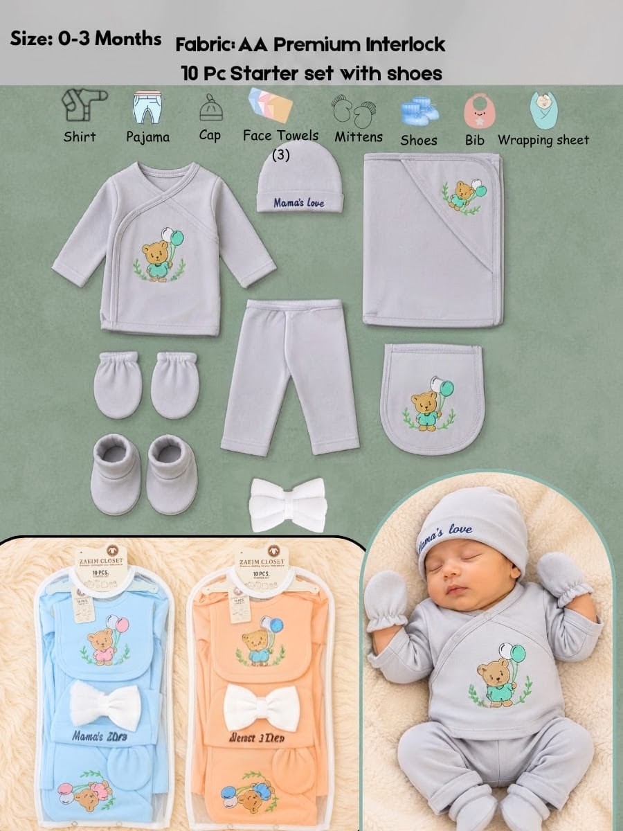 ✨ Premium 10-Piece Newborn Baby Starter Set with Shoes 🧸👶