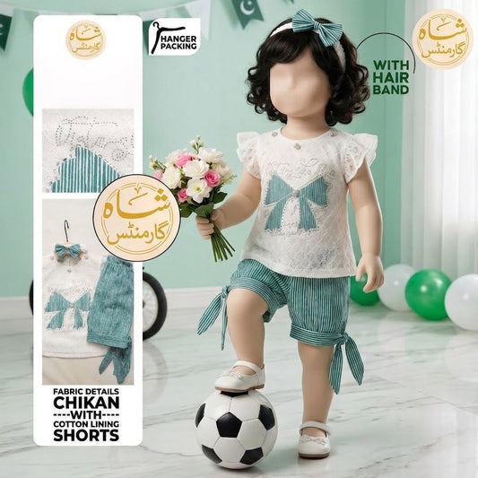Shah Garments Independence Day Girls 2-Piece Chikan Outfit with Hairband | Premium 14 August Collection 🇵🇰