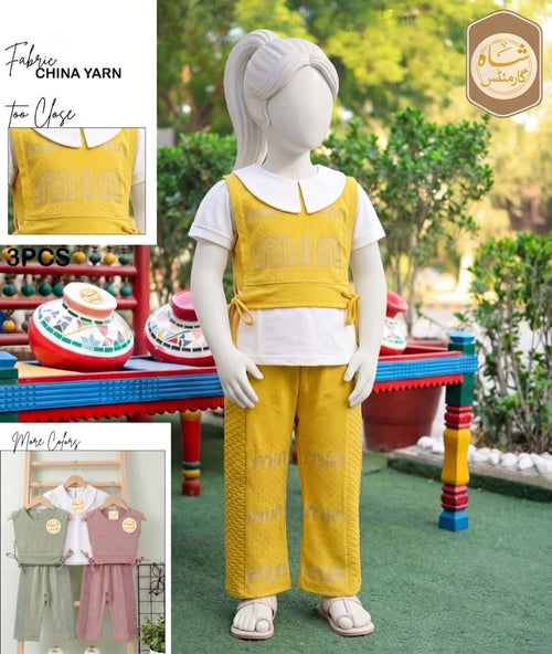 Shah Garments Girls 3-Piece China Yarn Outfit Set | Premium Summer Dress