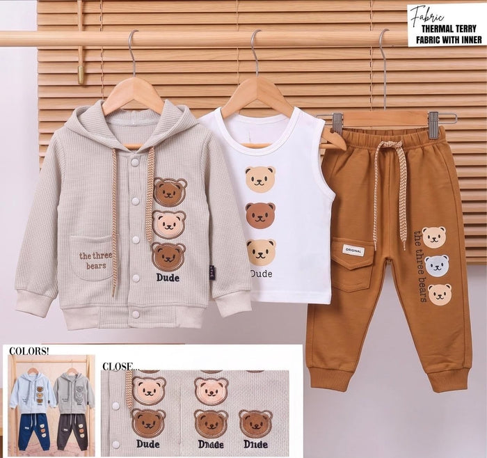 🧸 Kids "Three Bears" 3-Piece Thermal Terry Winter Set ❄️