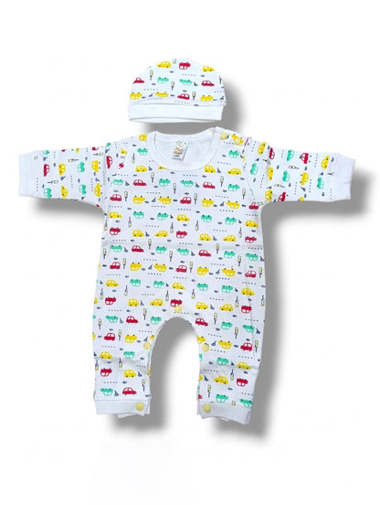 2-Piece Printed Baby Romper & Cap Set 👶