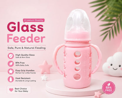 Premium BPA-Free Glass Feeder with Silicone Cover & Easy Handles