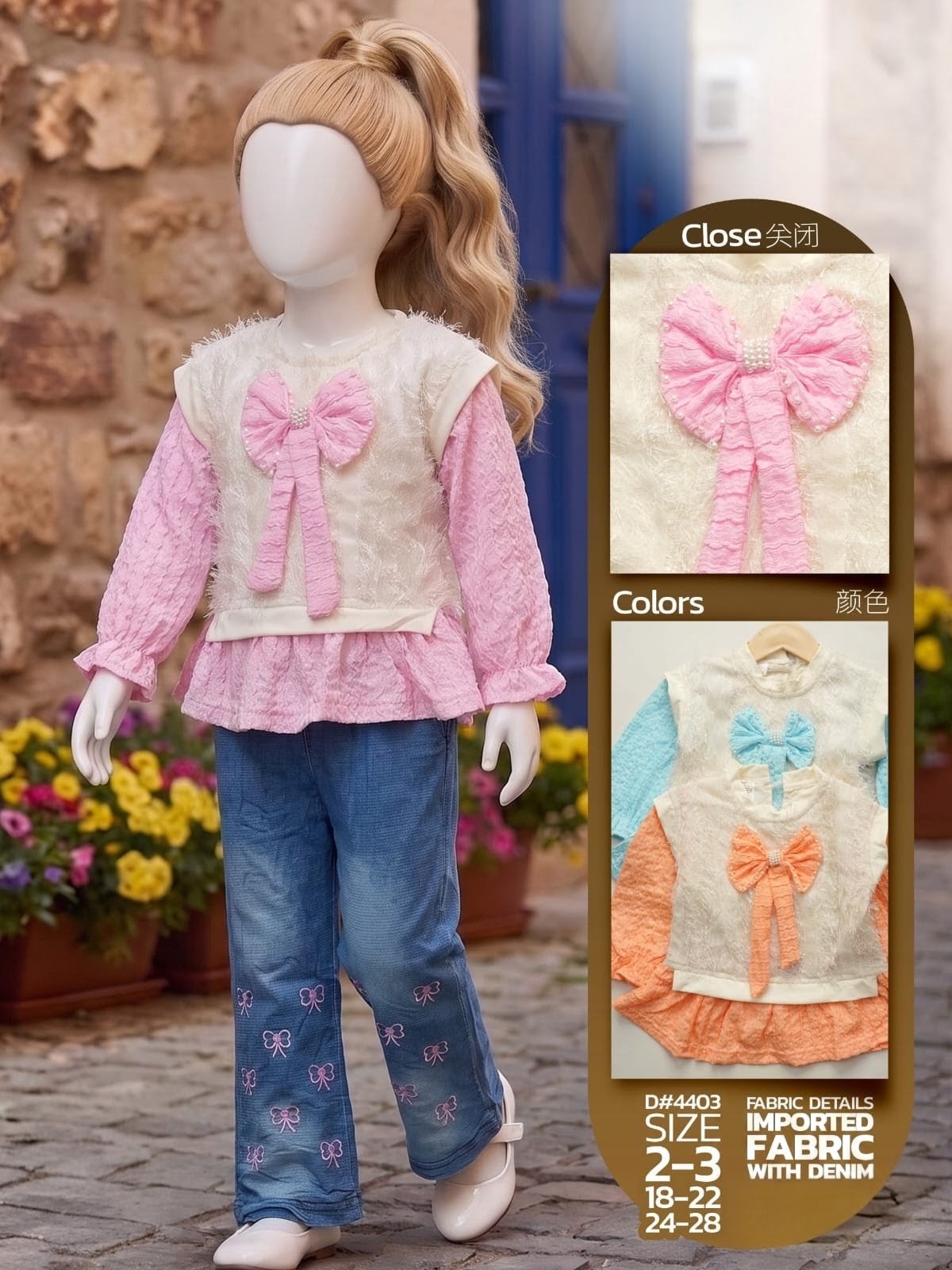 Girls Premium Bow Top & Denim Set | Shah Garments