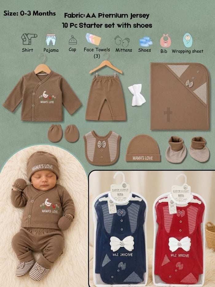 🦆 "Mama's Love" 10-Piece Baby Starter Set with Shoes 👶✨