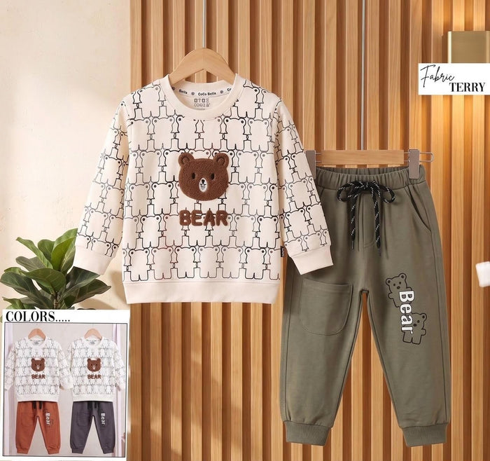 🧸 Kids Cute Plush Bear Patch Terry Tracksuit Set ❄️
