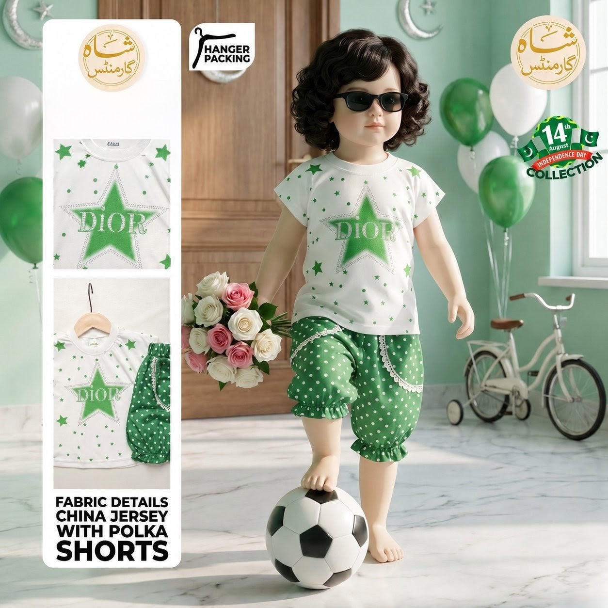 Shah Garments Kids 2-Piece 14 August Independence Day Outfit | Premium China Jersey Set