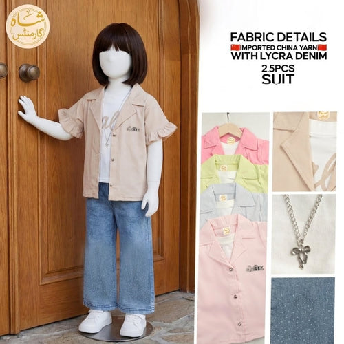 Shah Garments Kids 2.5-Piece Shirt, T-Shirt & Denim Pants Set | Premium Casual Outfit
