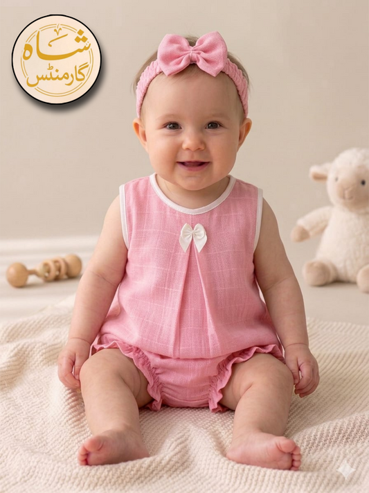 Baby Girls Cotton Romper Set | Soft Sleeveless Pink Summer Outfit