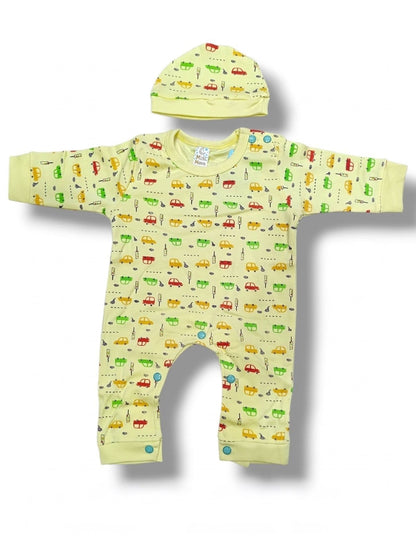 2-Piece Printed Baby Romper & Cap Set 👶