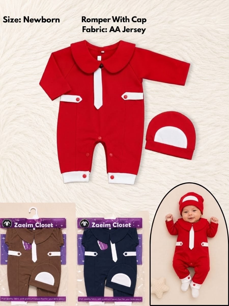 👔 Cute Baby Romper with Cap Set 👶✨
