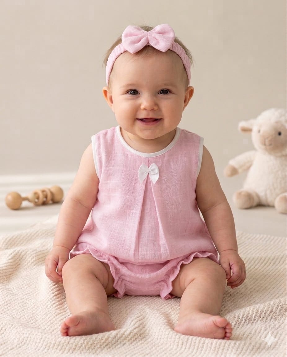 Baby Girls Cotton Romper Set | Soft Sleeveless Pink Summer Outfit