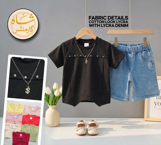 Shah Garments Kids 2-Piece T-Shirt & Denim Shorts Set | Summer Outfit