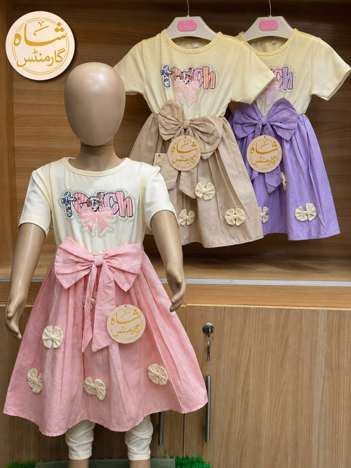 Shah Garments Girls Bow Party Dress | Premium Fancy Kids Dress