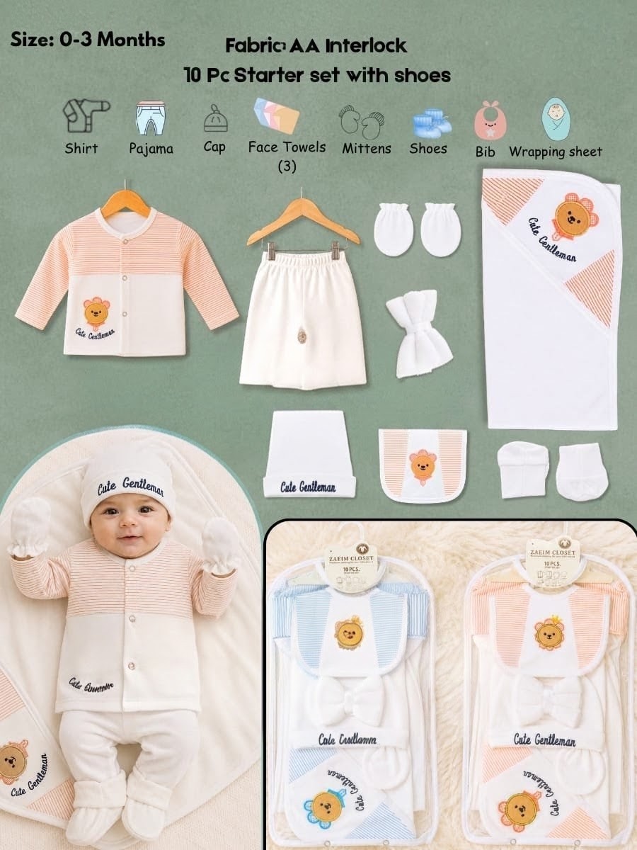 🦁 Cute Gentleman 10-Piece Baby Starter Set with Shoes 👶✨
