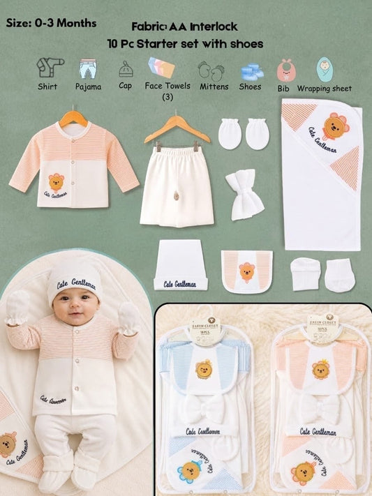🦁 Cute Gentleman 10-Piece Baby Starter Set with Shoes 👶✨